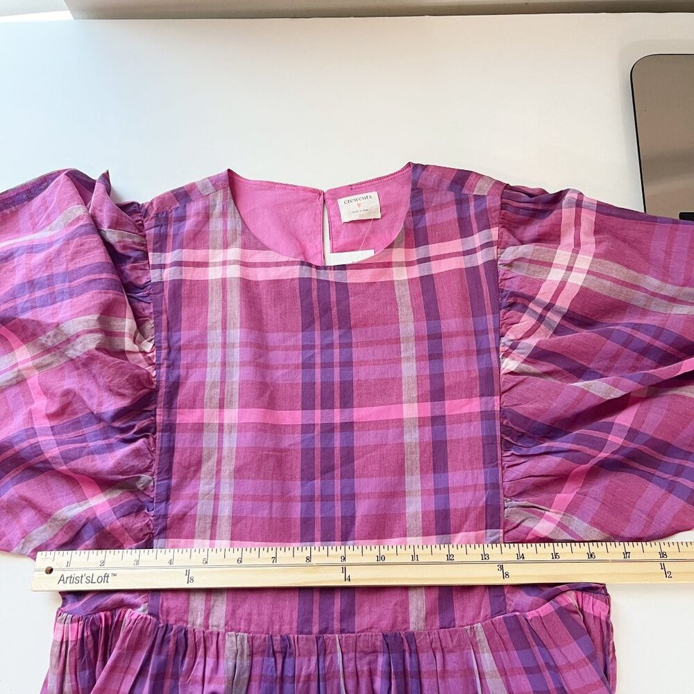 NEW J. Crew Crewcuts Pink Purple Plaid Balloon Sleeve Pleated Dress - Size 14 - Picture 5 of 6